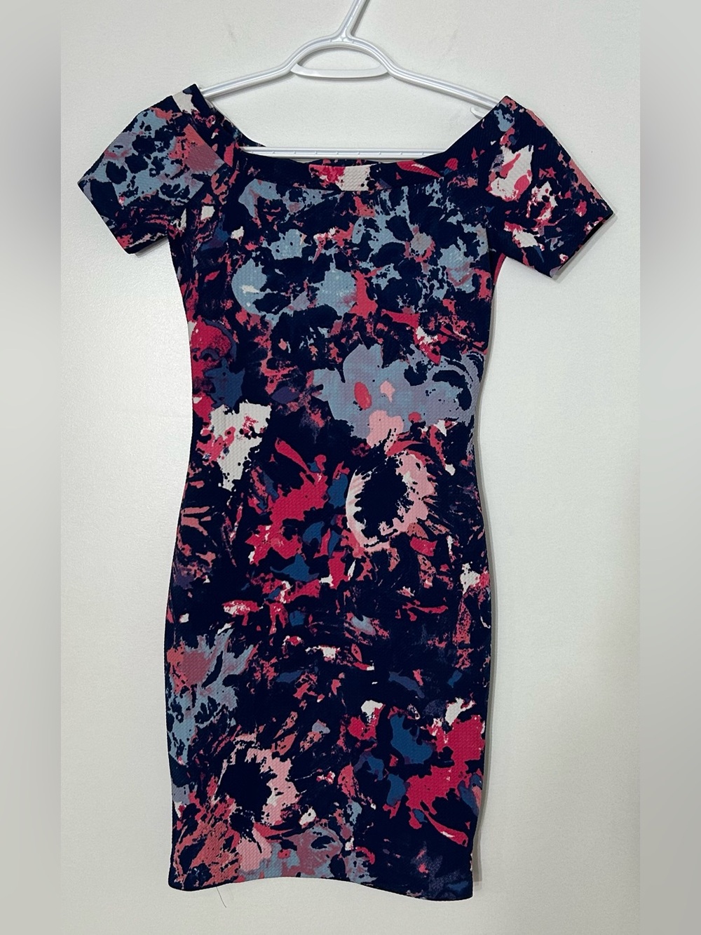 Design Lab Lord & Taylor Navy Abstract Floral Bodycon Dress